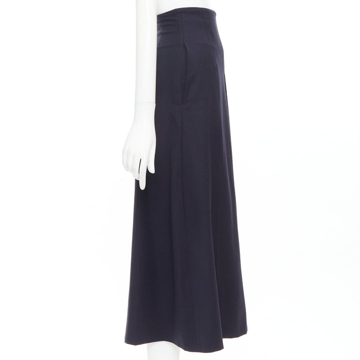 ALEXANDER MCQUEEN navy virgin wool box pleat wide leg cropped pants IT34 XXS