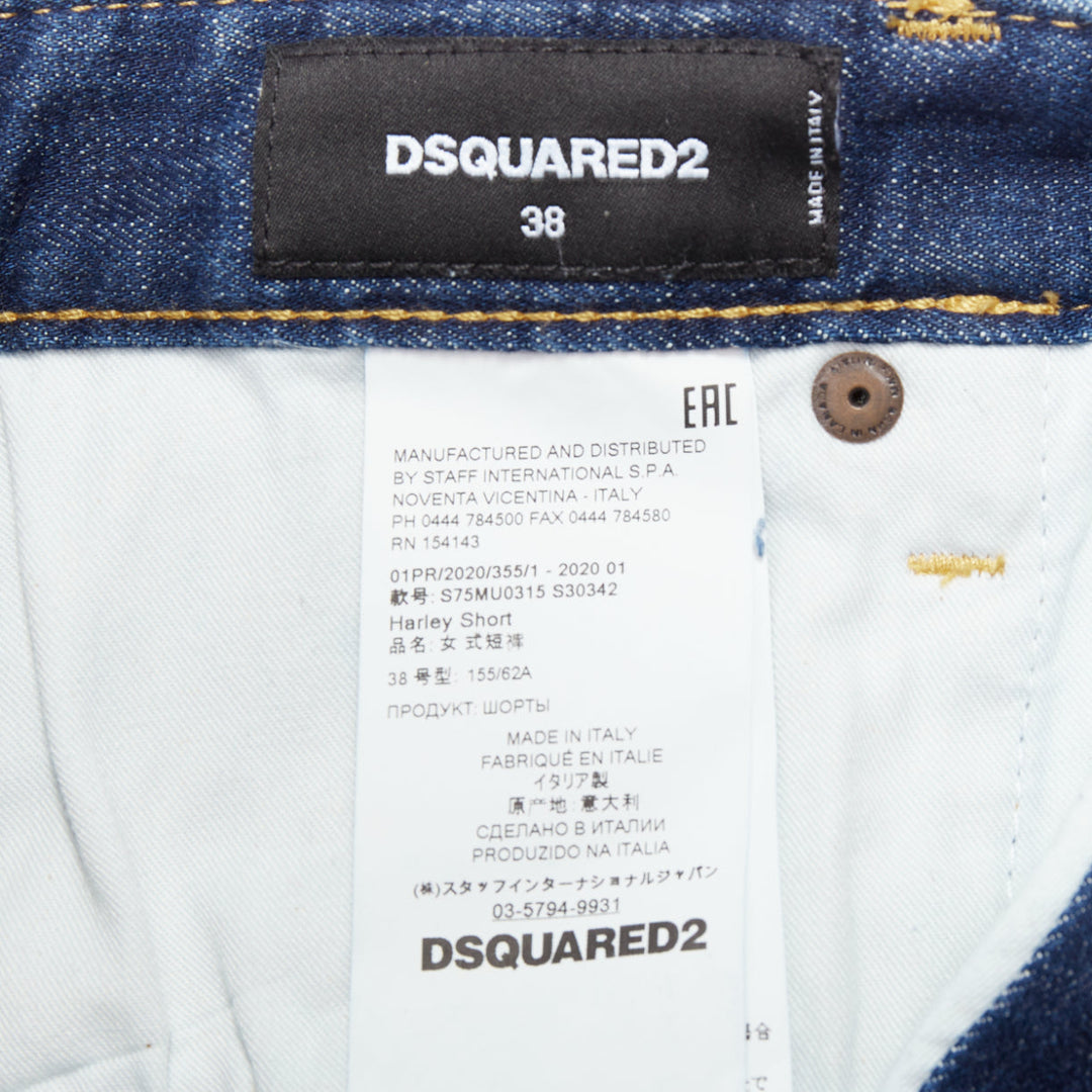 DSQUARED2 dark washed blue distressed painted denim cut off shorts IT38 XS