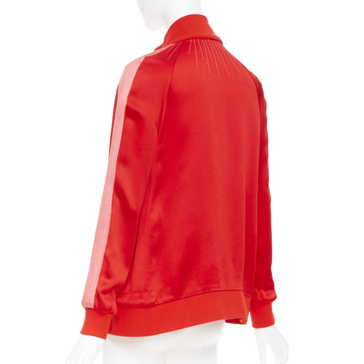VALENTINO 2018 red satin tech stripe zip up retro sports track jacket IT36 XXS