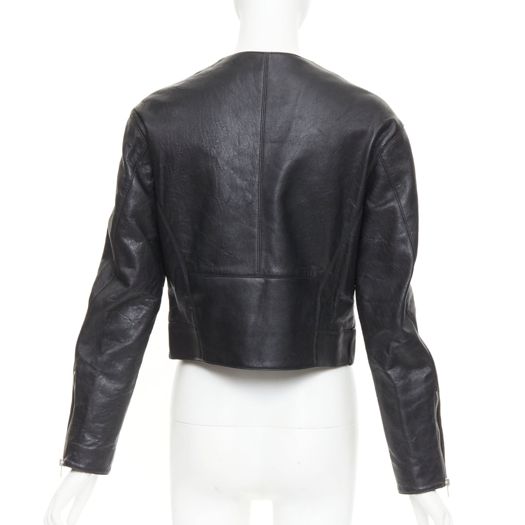 CELINE 2021 Hedi Slimane Chasseur black lambskin button cropped jacket