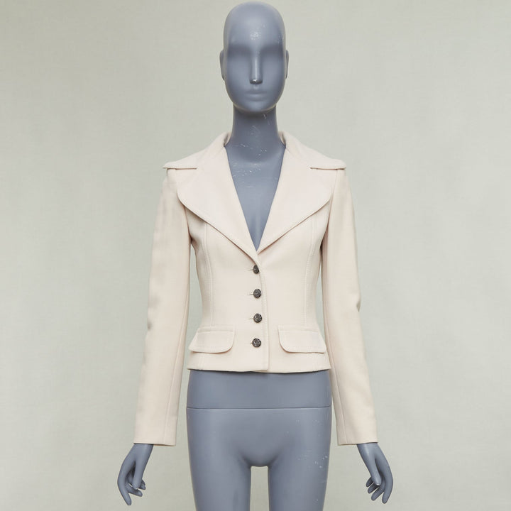 DOLCE GABBANA cream virgin wool tulip collar cropped blazer IT36 XXS