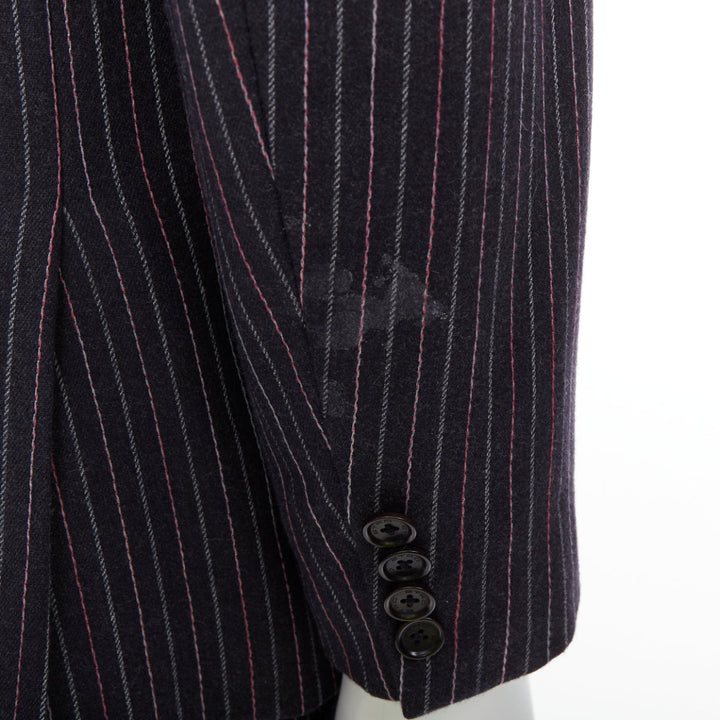 ETRO grey pink pinstripe wool cashmere single breasted blazer pants set IT52 XL