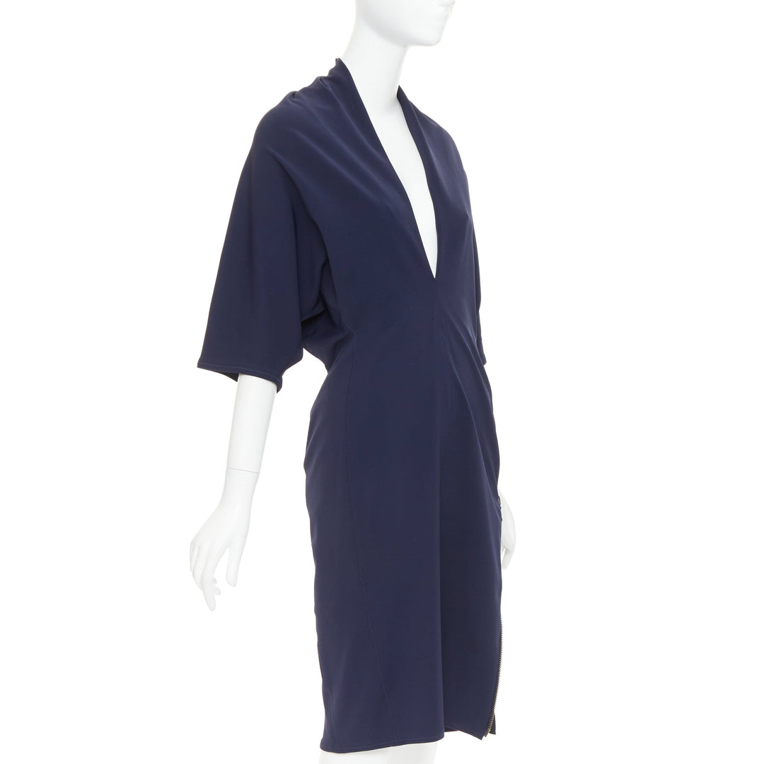 LANVIN 2011 Alber Elbaz navy drape V neck side zip side dolman dress FR40 L