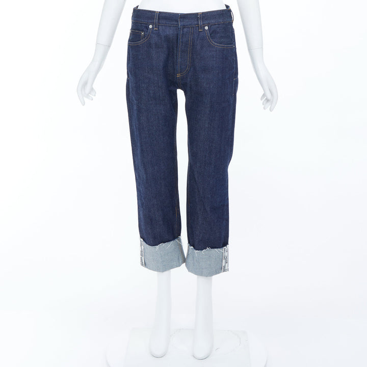 CHRISTIAN DIOR oblique cuffed indigo cotton raw boyfriend pants jeans FR36
