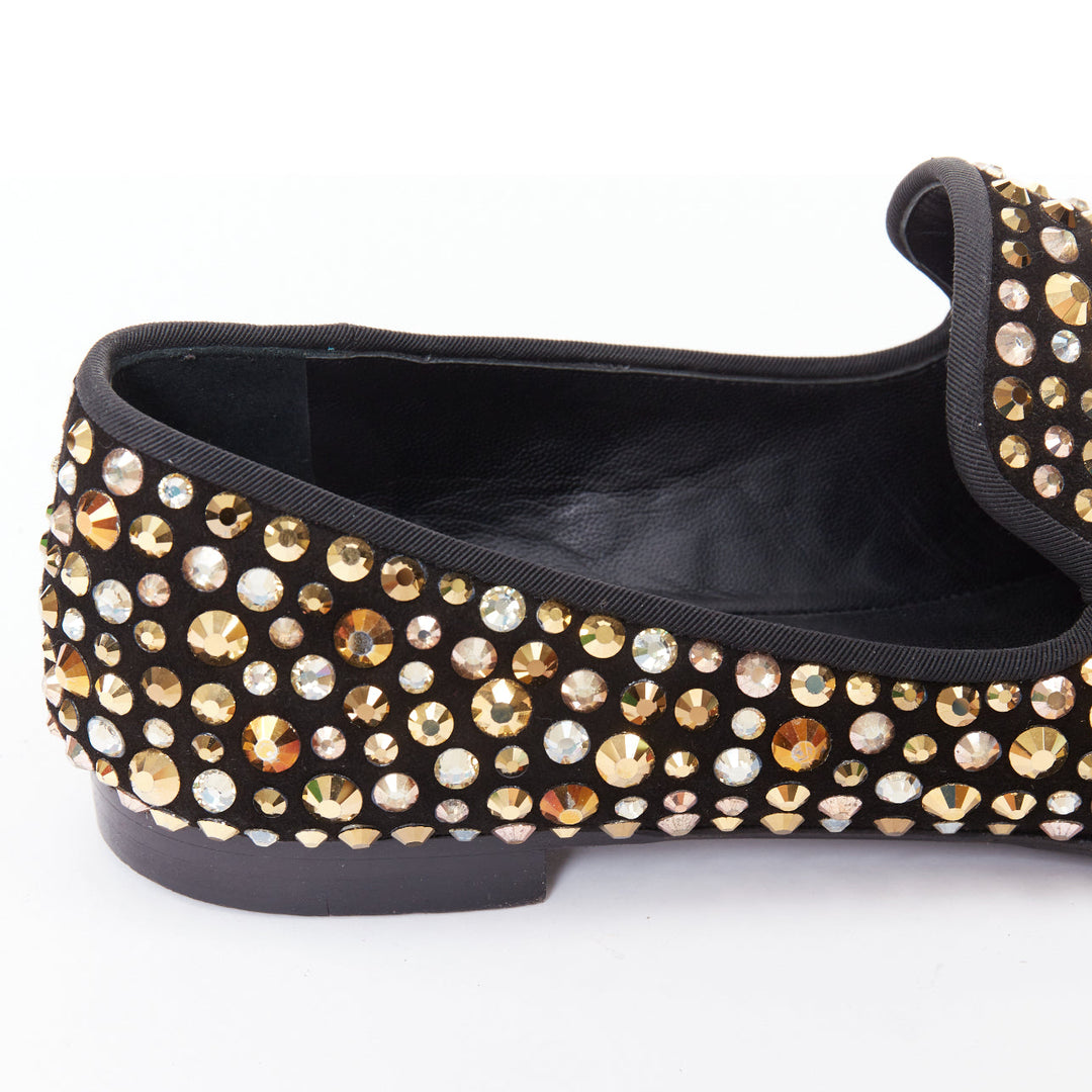 GIUSEPPE ZANOTTI Kevin black suede gold silver Swarovski crystal loafers EU43