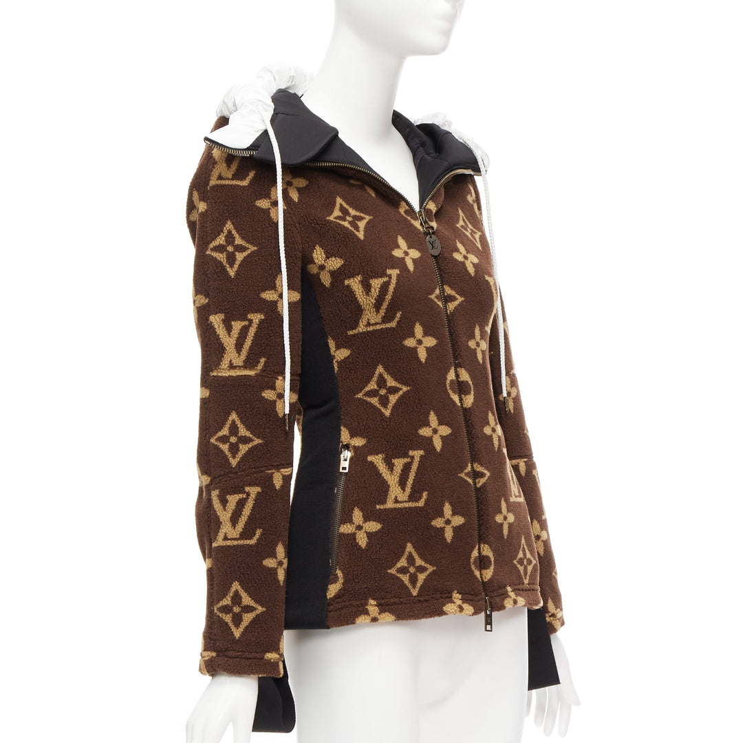 rare LOUIS VUITTON 2021 Giant XL monogram brown fleece hooded jacket FR34 XS