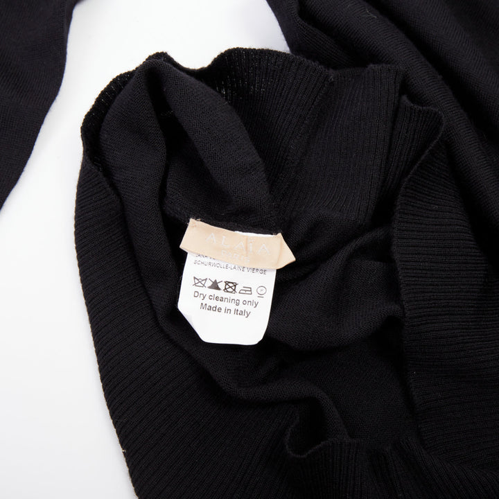 ALAIA fine knit semi sheer black virgin wool boat neck top FR36 S