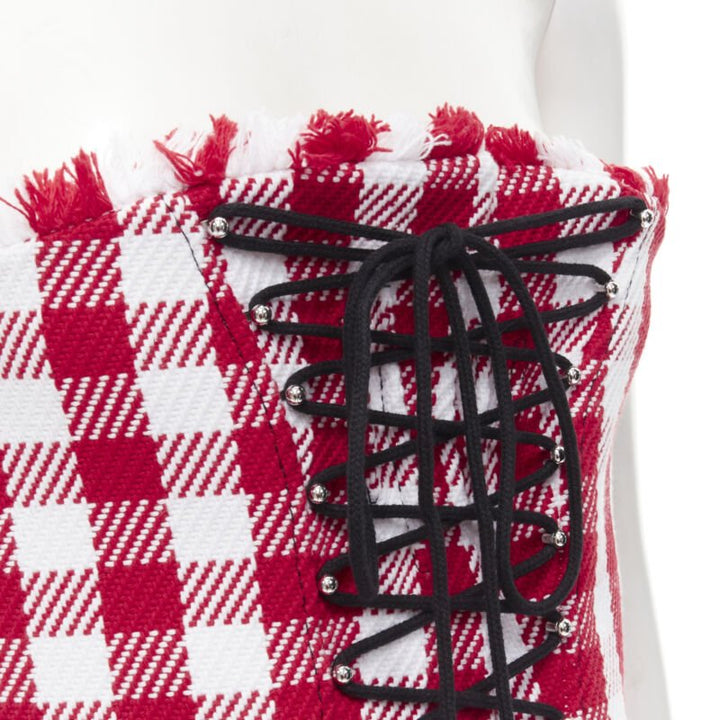 PHILOSOPHY DI LORENZO SERAFINI red white tartan plaid corset top IT40 S