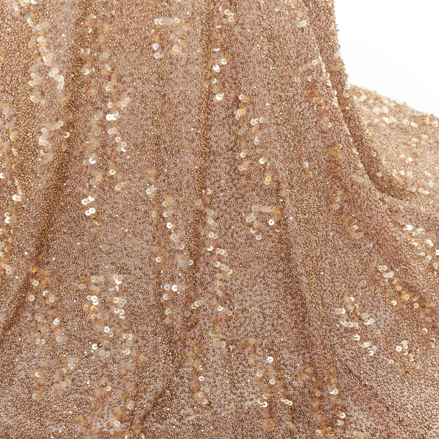 rare ALEXANDRE VAUTHIER COUTURE gold bead sequin embellished plunge evening