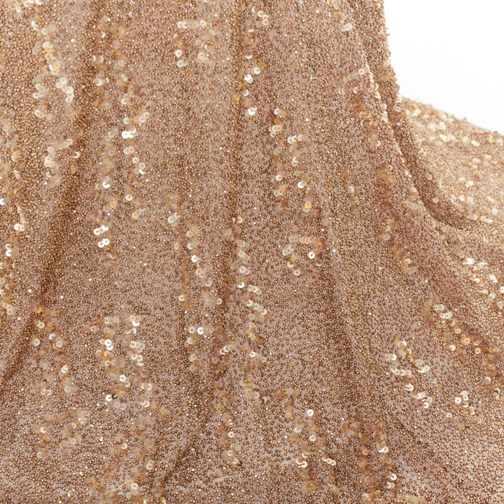 rare ALEXANDRE VAUTHIER COUTURE gold bead sequin embellished plunge evening