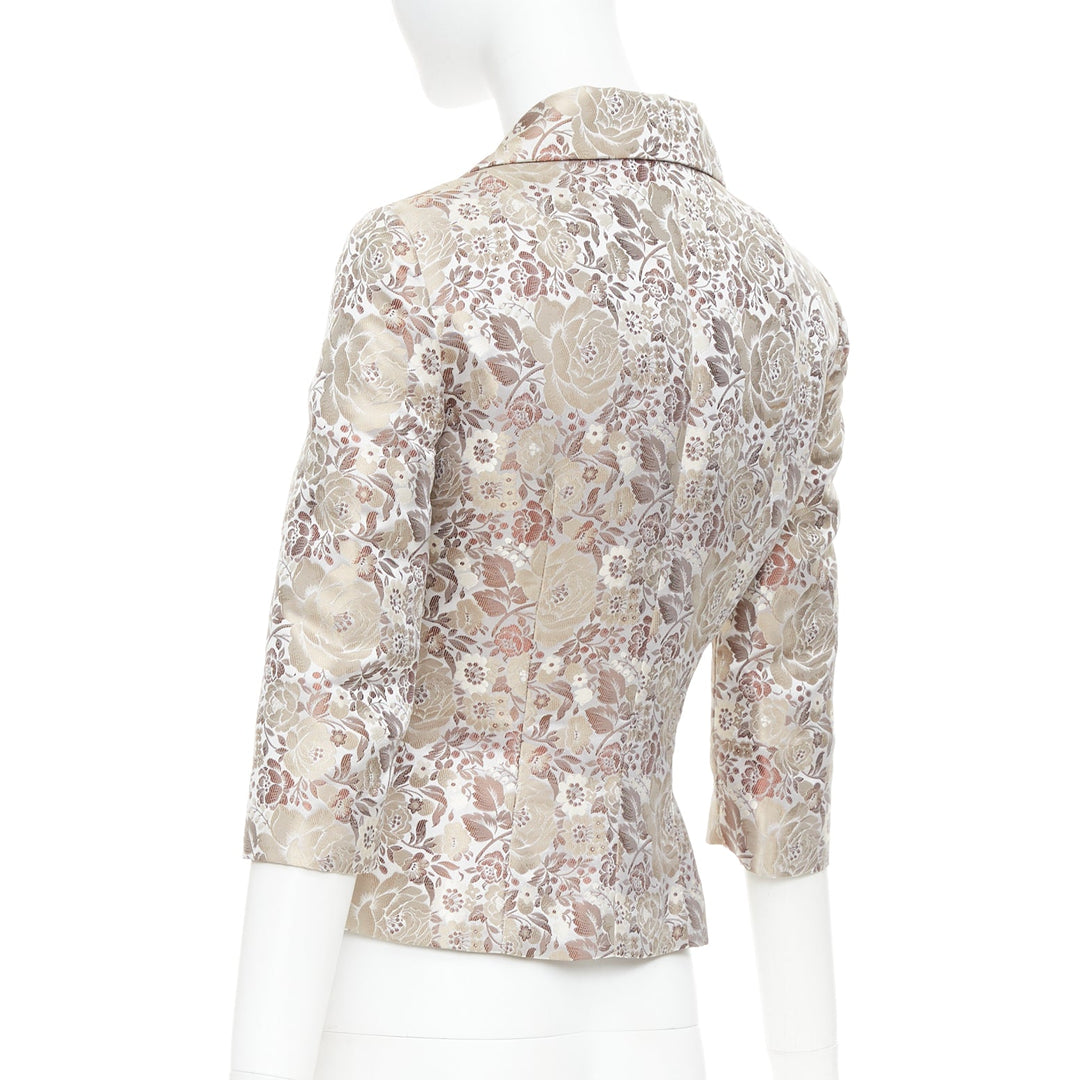 DOLCE GABBANA Vintage 1990s floral jacquard cropped blazer jacket IT38 XS
