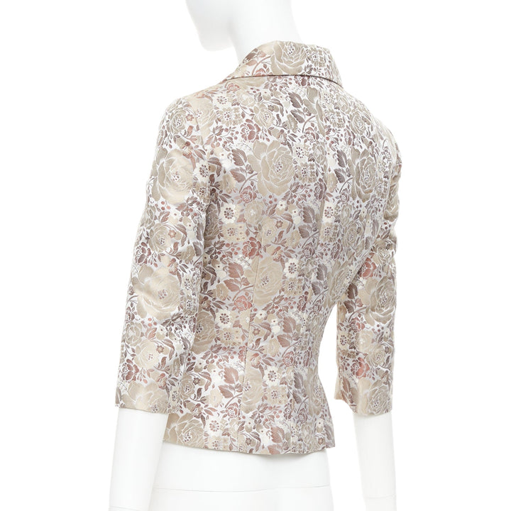 DOLCE GABBANA Vintage 1990s floral jacquard cropped blazer jacket IT38 XS