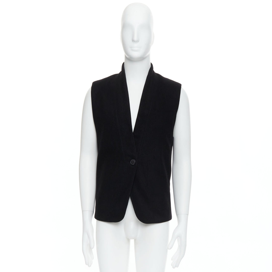 CHRISTOPHE LEMAIRE black wool minimal topstitch waist coat vest Sz2 M