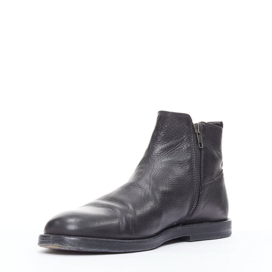 ANN DEMEULEMEESTER black leather double zip flat ankle boots EU40.5