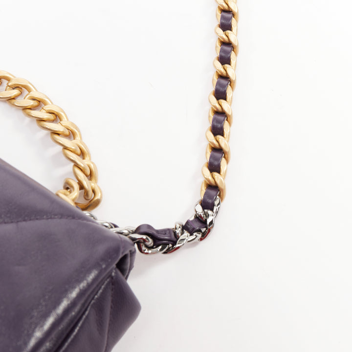 CHANEL 2020 19 Flap dark purple lambskin quilted medium flap 2 way crossbody bag
