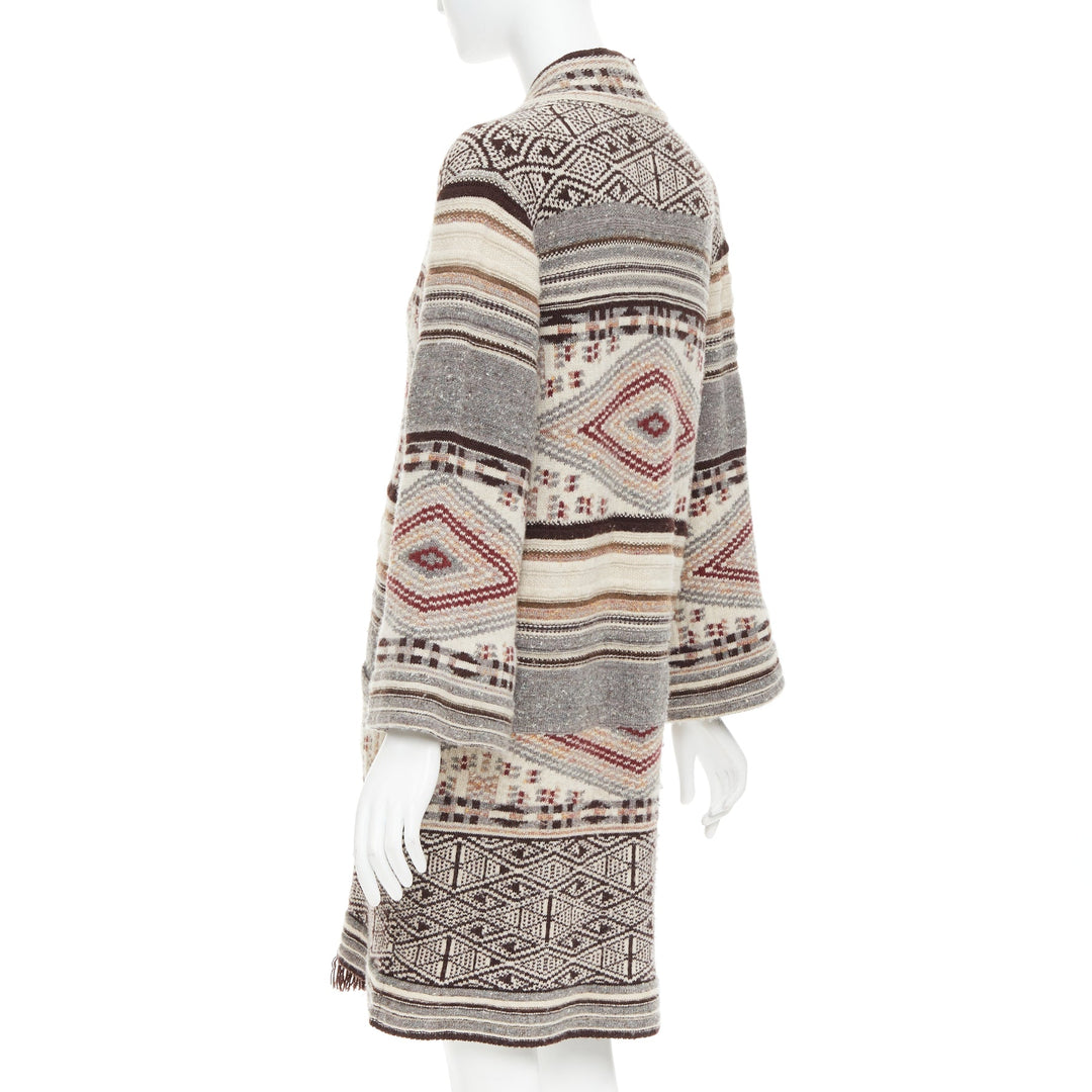 ETRO brown burgundy nude wool silk ethnic knit cardigan coat IT40 S