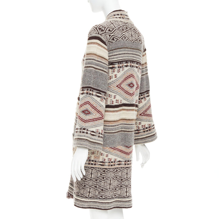 ETRO brown burgundy nude wool silk ethnic knit cardigan coat IT40 S