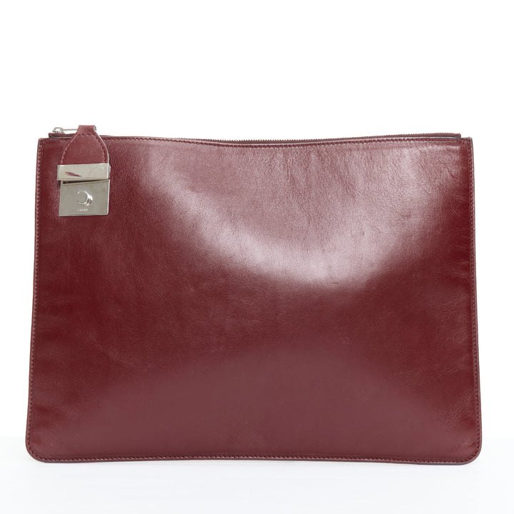 OLD CELINE Phoebe Philo Portfolio burgundy silver metal trim zip clutch