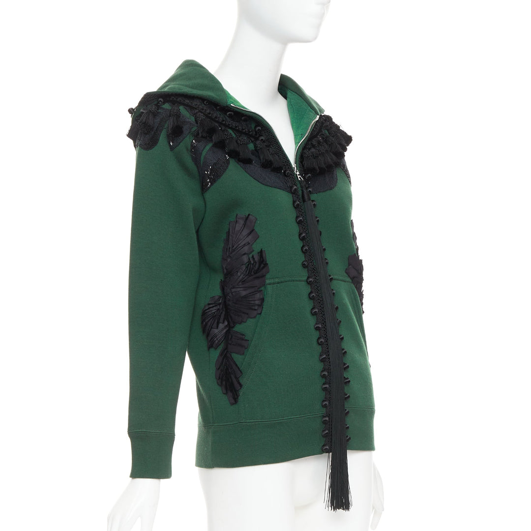 rare MARC JACOBS 2016 green tencel cashmere tassel floral embroidery hoodie XS