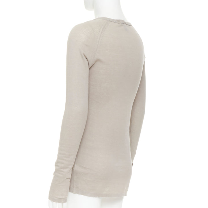 LOUIS VUITTON taupe cotton silk LV logo long sleeve fine knit sweater S