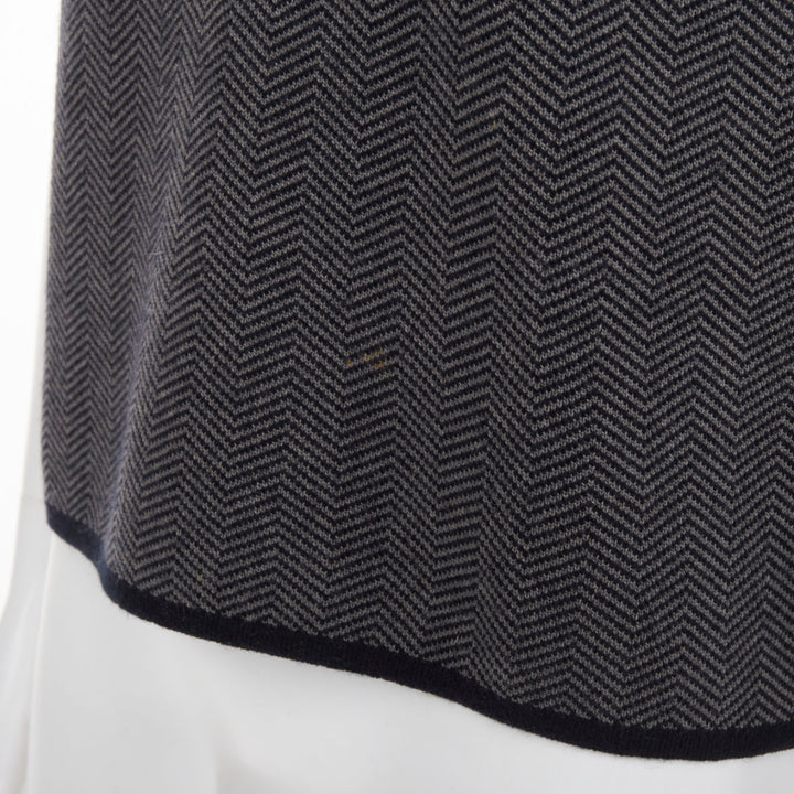 PRADA Vintage herringbone chevron contrast trim cashmere v-neck vest top IT48 M