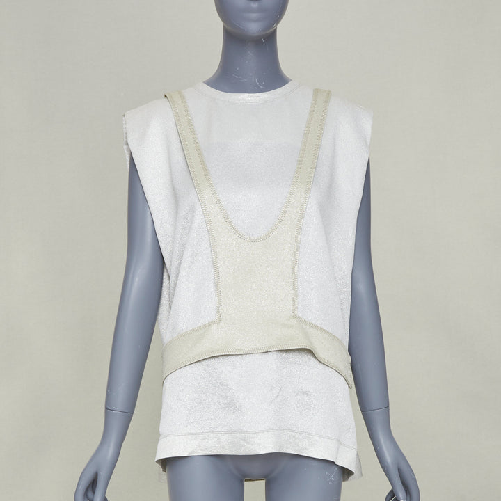 VALENTINO metallic silver green contrast bodice layered sleeveless top IT40 S