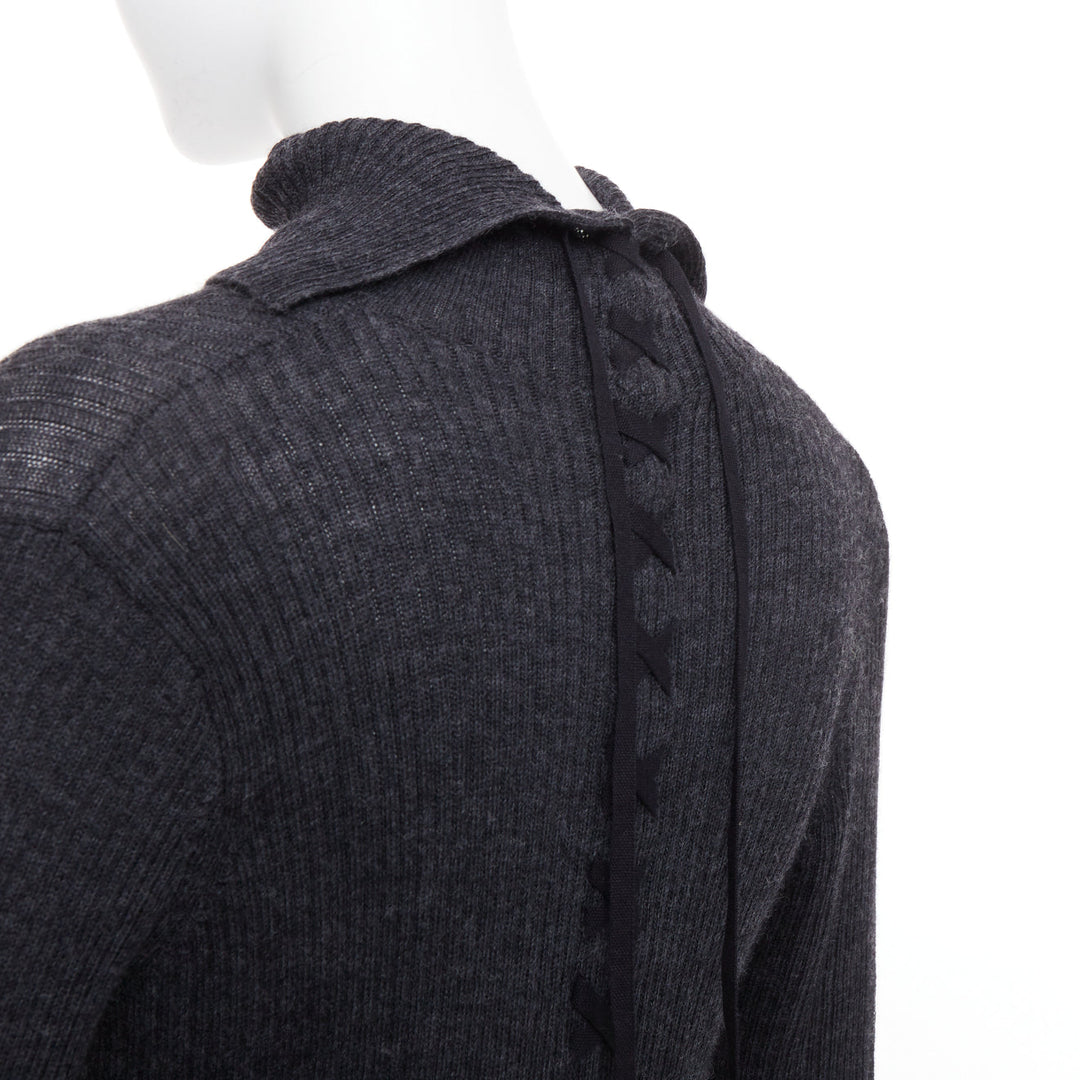 Y'S YOHJI YAMAMOTO grey  wool laced up hi low handkerchief turtleneck top JP2 M