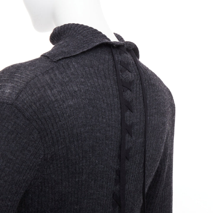 Y'S YOHJI YAMAMOTO grey  wool laced up hi low handkerchief turtleneck top JP2 M