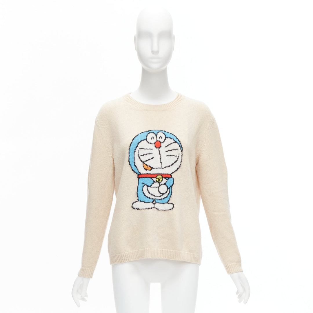 GUCCI 2021 Doraemon CNY cream cartoon intarsia long sleeve pullover sweater L
