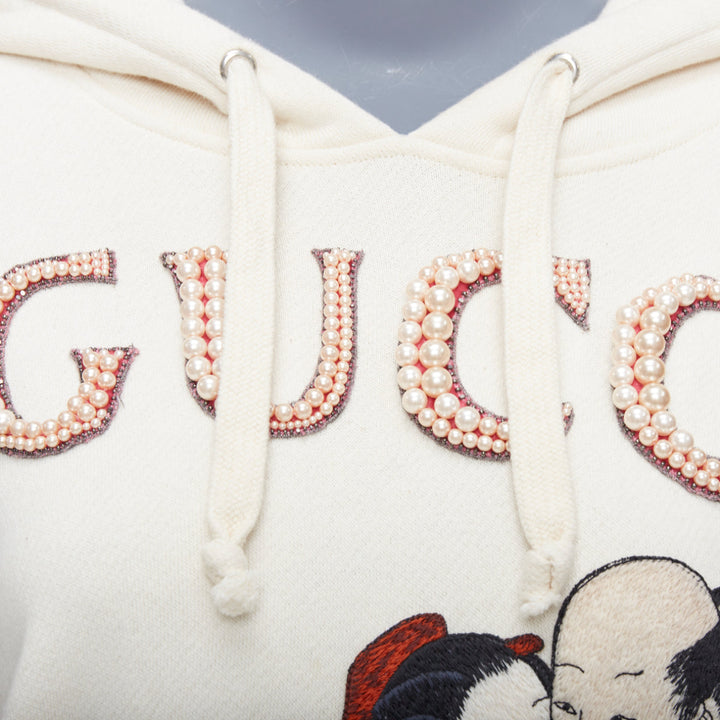 GUCCI Shunga Geisha Lover cream embroidery pearl embellished hoodie M