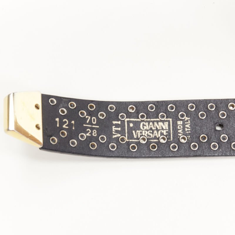 GIANNI VERSACE Vintage silver gold Medusa Moon studded leather belt 70cm 28"