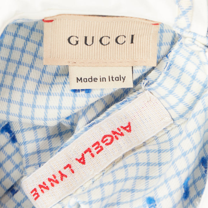 GUCCI KIDS Angela Lynne blue white cotton square G gingham peter pan dress 6Y
