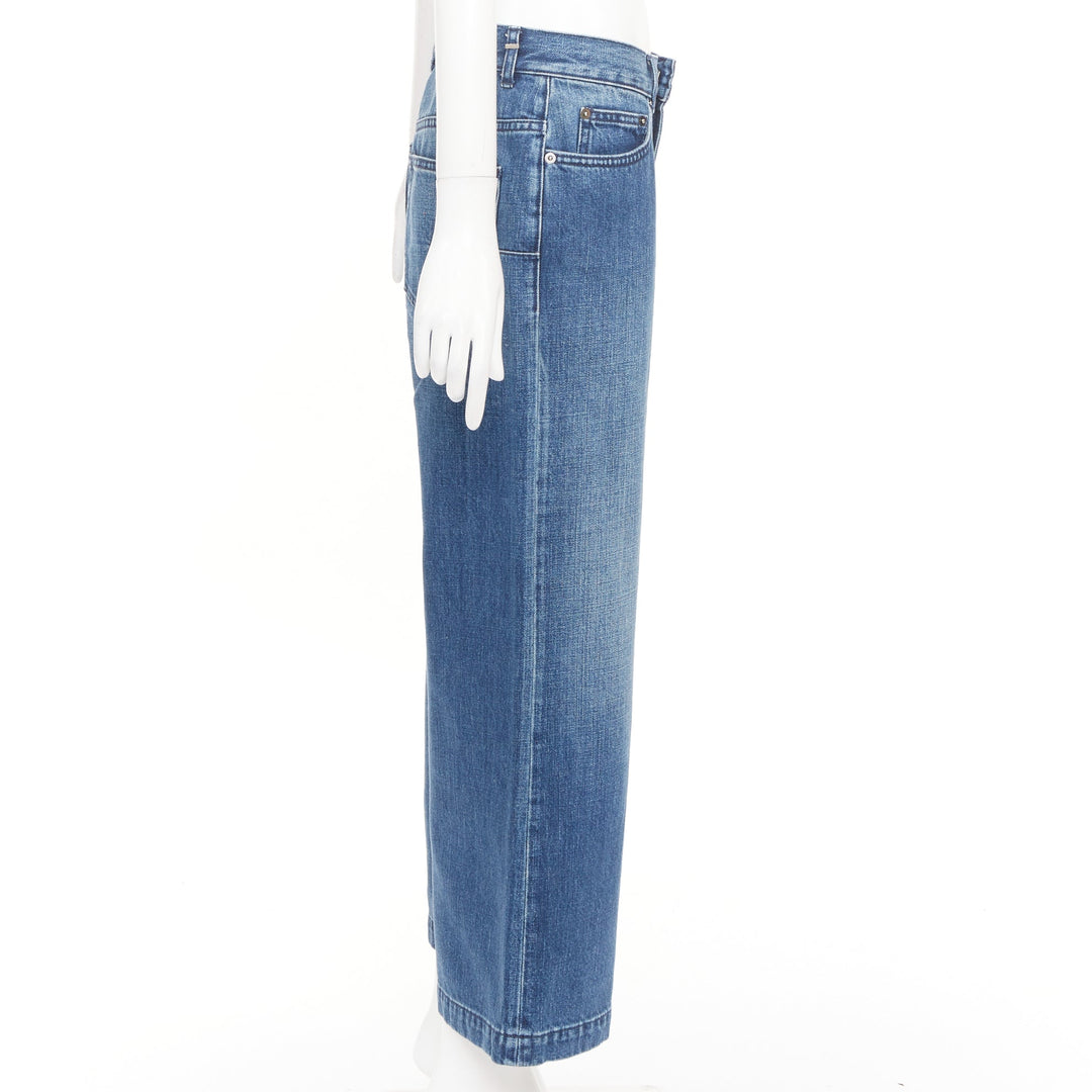 DIOR blue washed cotton denim low mid rise five pocket cropped wide jeans FR38 M