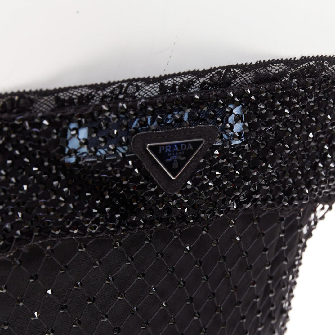 PRADA 2022 black rhinestone crystal degrade embellished mini slip dress IT40 S