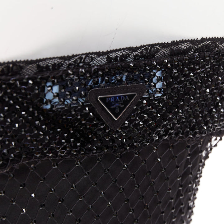 PRADA 2022 black rhinestone crystal degrade embellished mini slip dress IT40 S