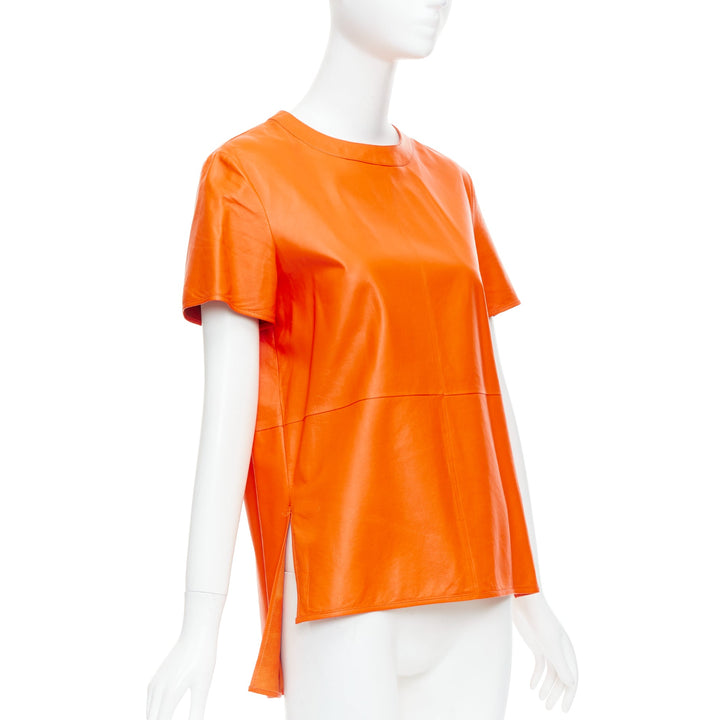 GIVENCHY Riccardo Tisci orange lambskin leather hi-low shirt FR36 S