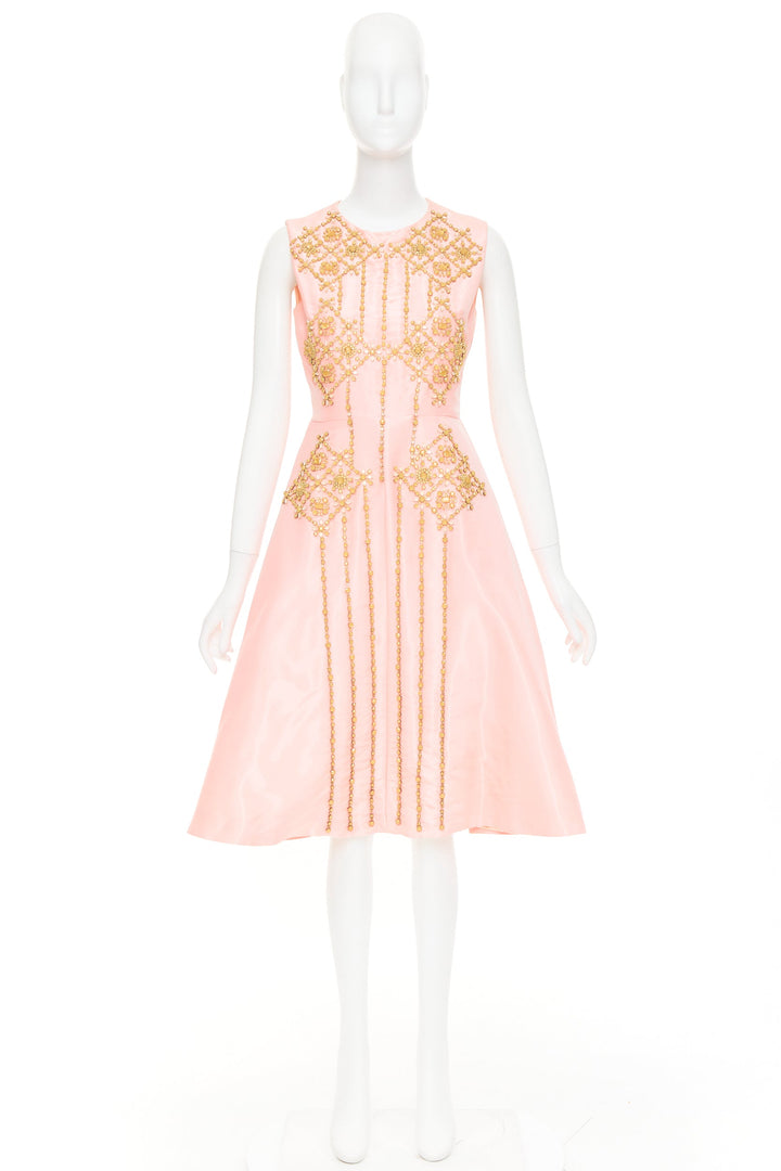 ROKSANDA ILINCIC 2013 pink silk shantung yellow crystal embellished dress UK10 M