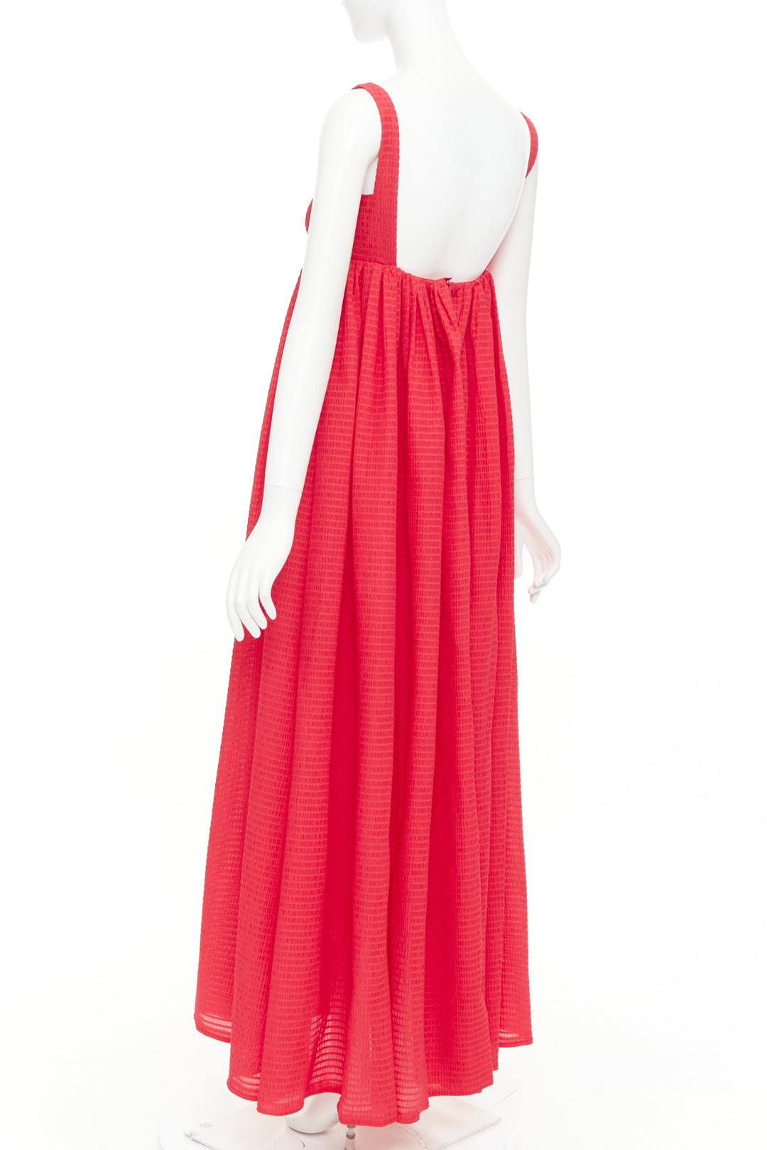 EMILIA WICKSTEAD Evelina red seersucker textured square neck maxi dress UK6 XS