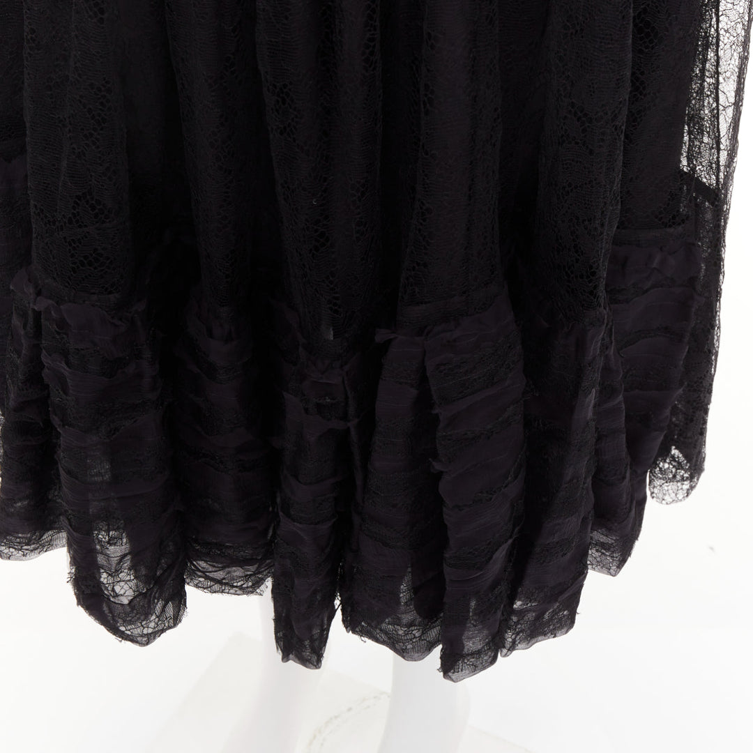 YVES SAINT LAURENT 2007 Vintage black sheer lace gathered tiered dress IT40 S