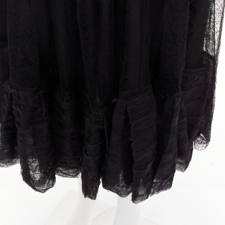 YVES SAINT LAURENT 2007 Vintage black sheer lace gathered tiered dress IT40 S