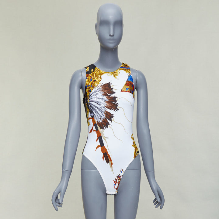 VERSACE Tribute 1992 Native Americans colorful Indian print swimsuit IT38 XS