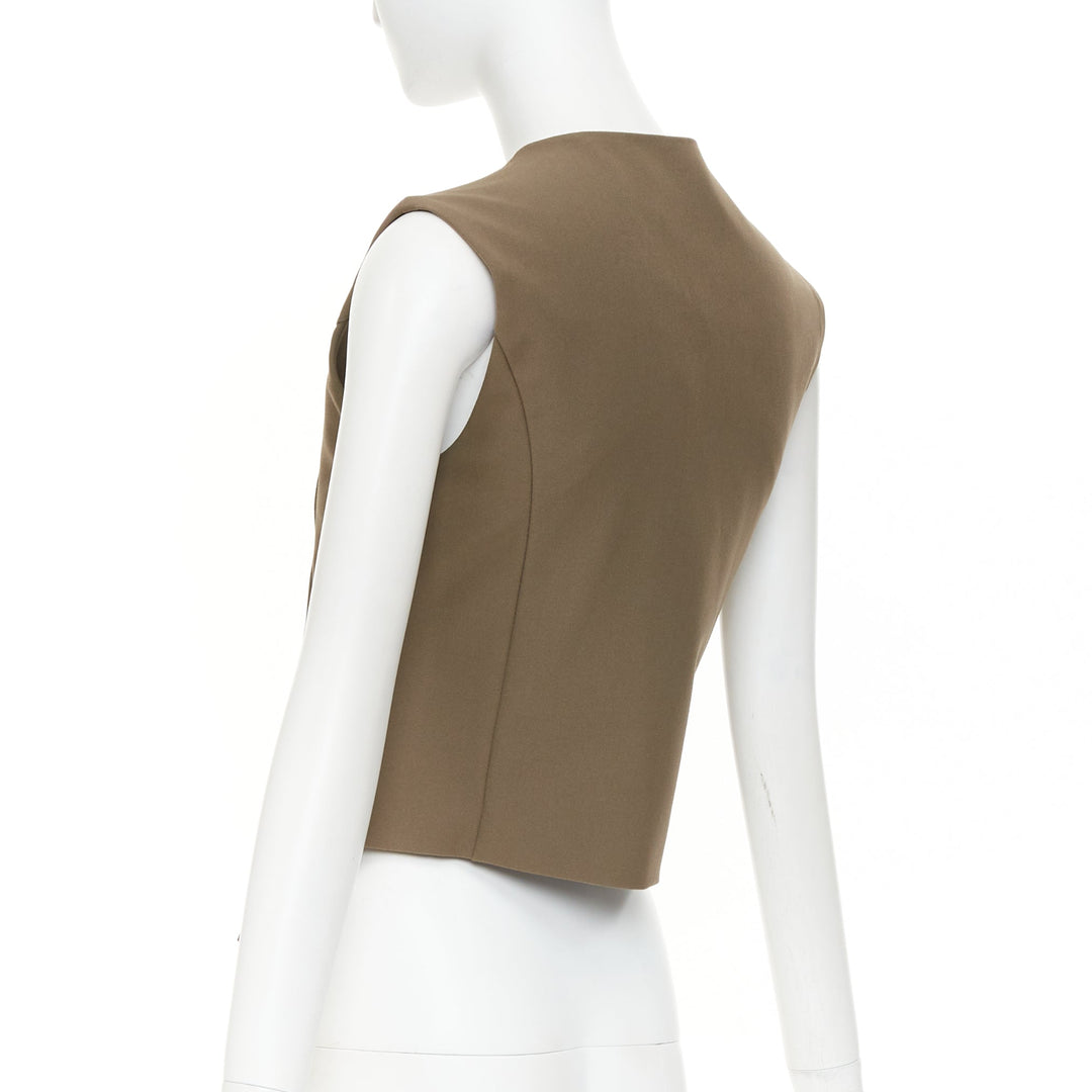 THE FRANKIE SHOP 2023 Maesa brown asymmetric cut crossover button up vest S