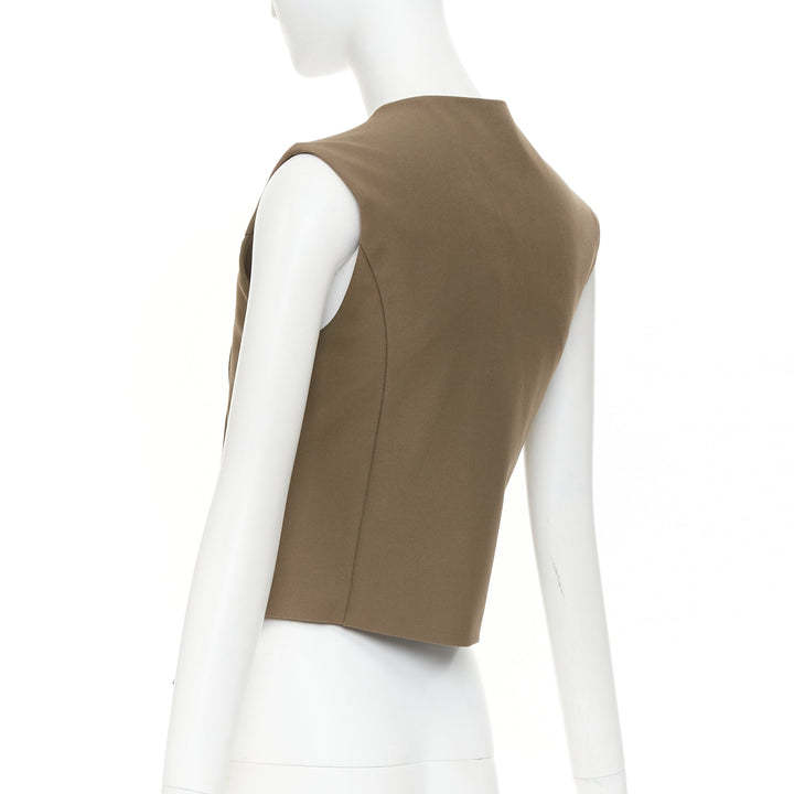 THE FRANKIE SHOP 2023 Maesa brown asymmetric cut crossover button up vest S