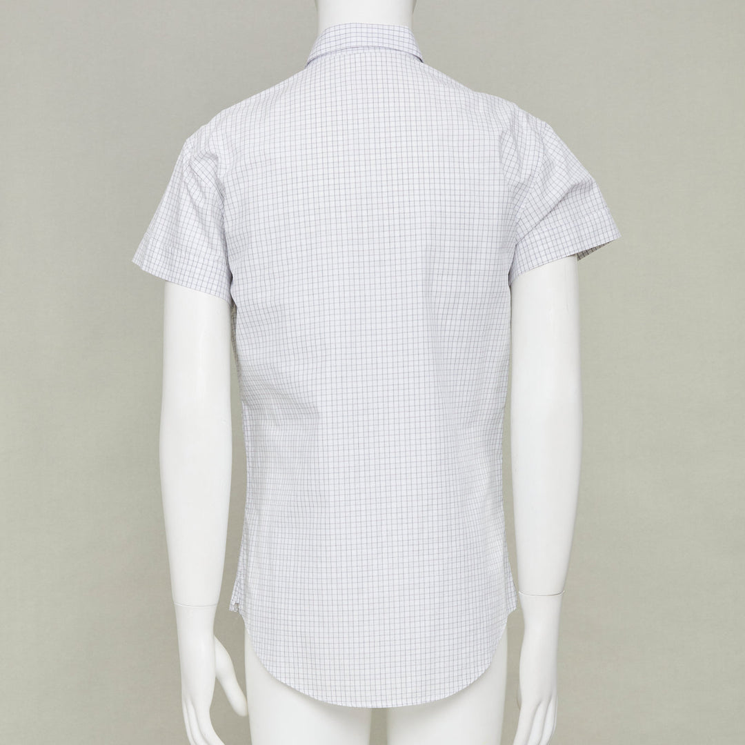 DIOR HOMME grey pinstripe grid cotton poplin short sleeve dress shirt EU39 M