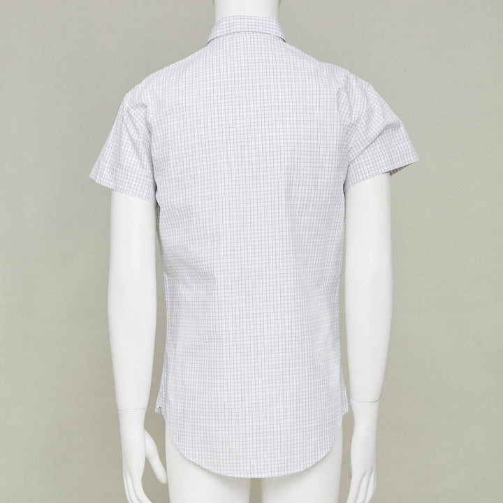 DIOR HOMME grey pinstripe grid cotton poplin short sleeve dress shirt EU39 M