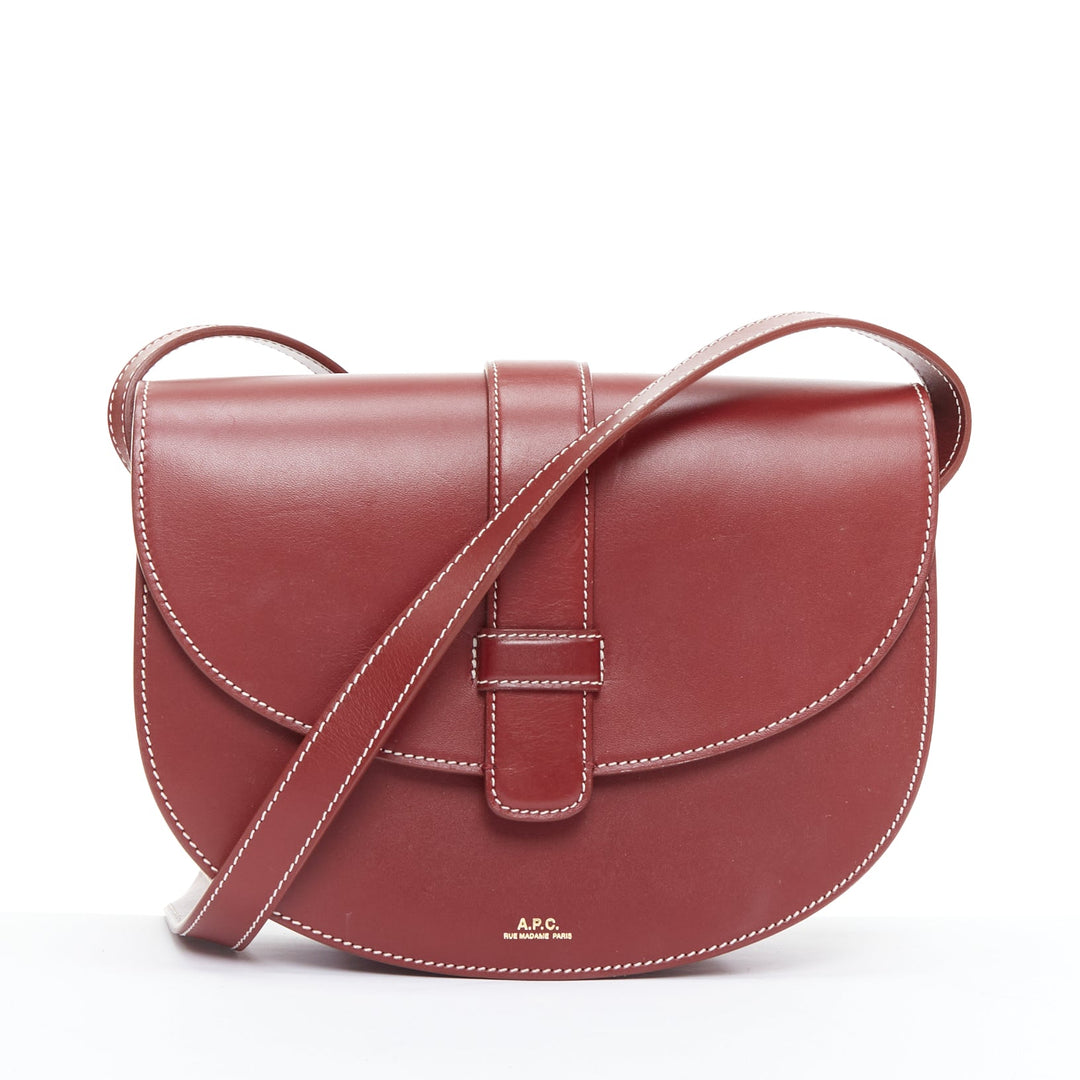 Female mannequin wearing A.P.C. Eloise Burgundy Leather Women Bag in Size  | Available at JHROP