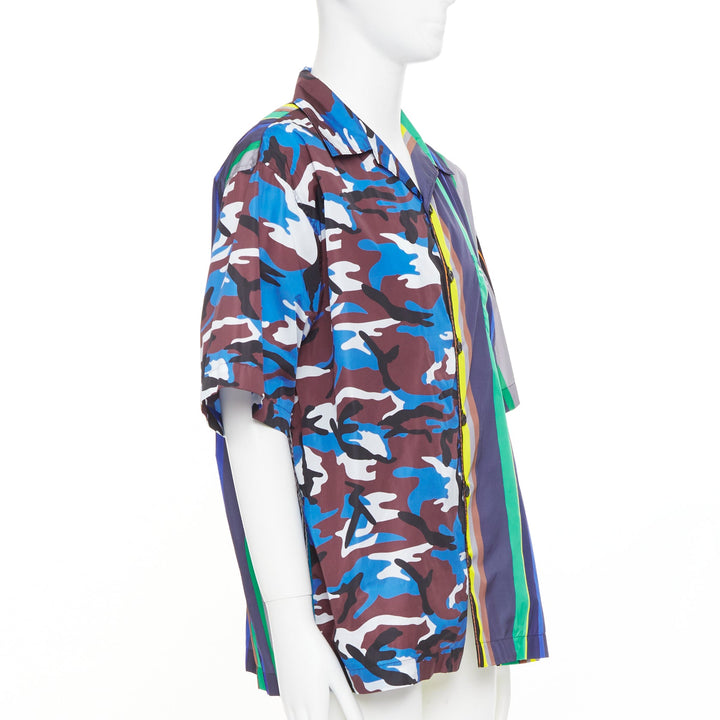 PRADA 2021 Runway Double Match camo stripe oversized nylon bowling shirt XXL