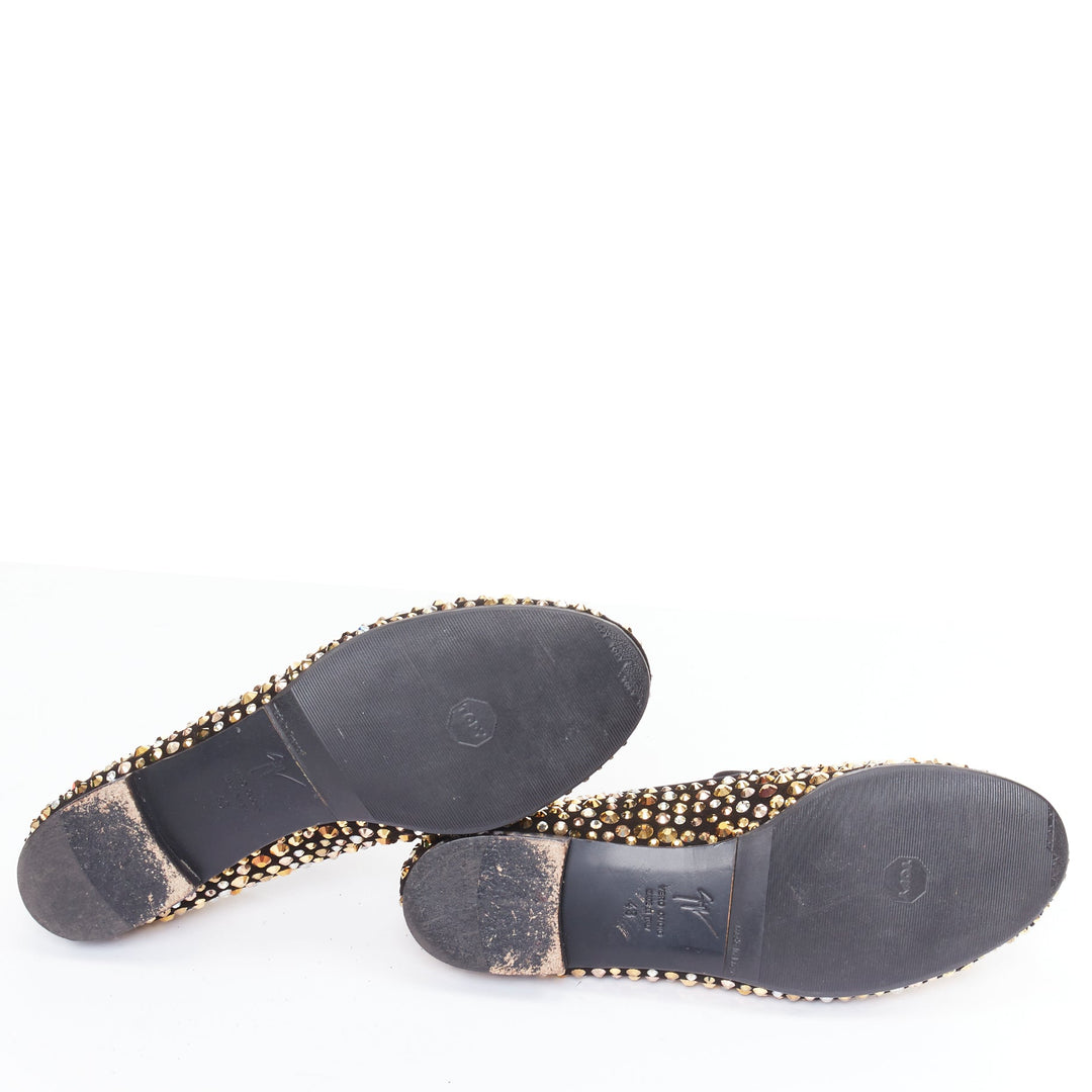 GIUSEPPE ZANOTTI Kevin black suede gold silver Swarovski crystal loafers EU43