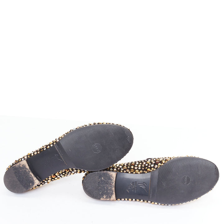 GIUSEPPE ZANOTTI Kevin black suede gold silver Swarovski crystal loafers EU43