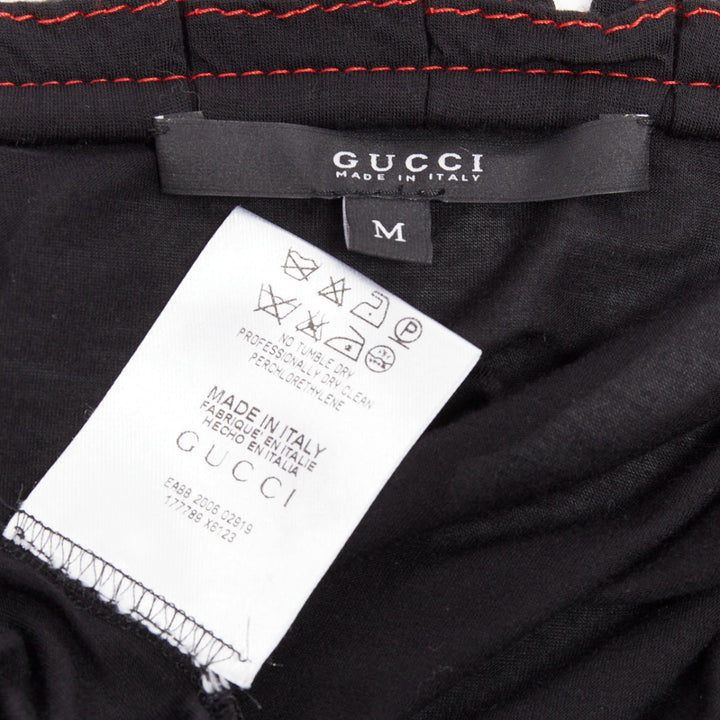 GUCCI 2006 Vintage black red overstitch nylon modal scoop neck plisse top M